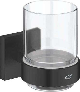 GROHE QuickFix Start Cube - Portaspazzolino e dentifricio con supporto, vetro/nero opaco 410972430 - Grohe