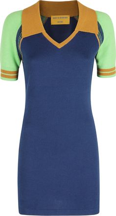 Guest In Residence Blue Ace Polo Striped-Sleeves Cotton-Blend Mini Dress