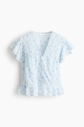 H&M Bluse mit Spitze - Hellblau/Gebl&uuml;mt