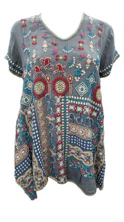 Johnny Was Womens Madhuri Tunic In Cloudburst