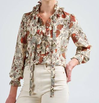 Ulla Johnson Catroux Silk Long Sleeve Button Front Blouse In Winter Garden
