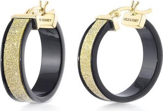 Gold & Honey Womens Wide Glitter Lucite Hoop Earrings In Black Gold