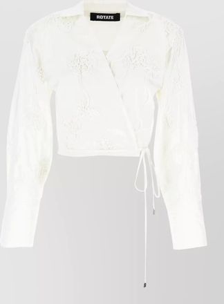 Rotate floral-embroidered wrap cotton cropped jacket