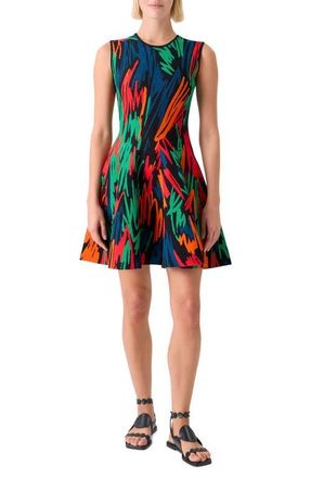 Akris Oversize Scribble Jacquard Knit Fit & Flare Dress in Black-Multi at Nordstrom, Size 10