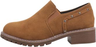 Generic Ladies Ankle Boots Thick Heels Slip-On Leather Bootie Round Toe Anti-Slip Ankle Boot Low-Cut Retro Solid Color Ladies Fall Winter Shoe Dress Party Wom