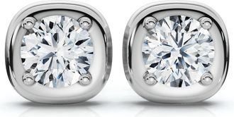 Pompeii3 3Ct Cori Diamond Cushion Button Studs 14k Gold Earrings Lab Grown FG/VS