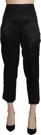 Bencivenga Black High Waist Straight Cropped Dress Trouser Womens Pants