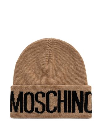 Moschino logo-detail wool beanie - Brown