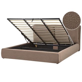 Beliani Cama Con Almacenaje Moderna De Boucl&eacute; Marr&oacute;n Dormitorio 180 X 200 Cm Bajonna