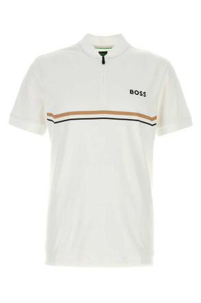 HUGO BOSS White Stripes Mock Collar Polo