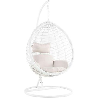 Beliani Beliani - Silla Colgante De Rat&aacute;n Sint&eacute;tico Columpio Blanco Forma De Huevo Mimbre R&uacute;stico Boho Fano