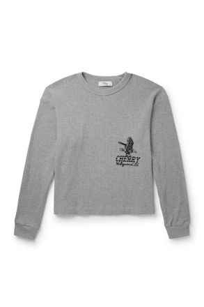 Cherry Los Angeles Hollywood Thermal Cropped Waffle-Knit Cotton-Blend T-Shirt