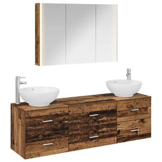 vidaXL Juego De Muebles De Ba&ntilde;o 4 Pcs Madera Envejecida Vidaxl