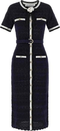 Self Portrait navy pointelle knit midi dress