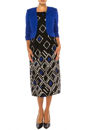 Maya Brooke Diamond Print Jacket Dress 2-Piece Set In Cobalt Black