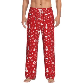 Generic Funny Christmas Pyjamas Men Casual Xmas Tree Printed Pyjama Bottoms Lightweight Elastic Pjs Soft Holiday Lounge Sleepwear, Z02-Watermelon Red, L