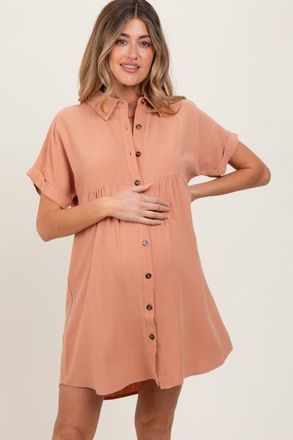 Pinkblush Dolman Sleeve Linen Shirt Dress in Peach at Nordstrom, Size Large