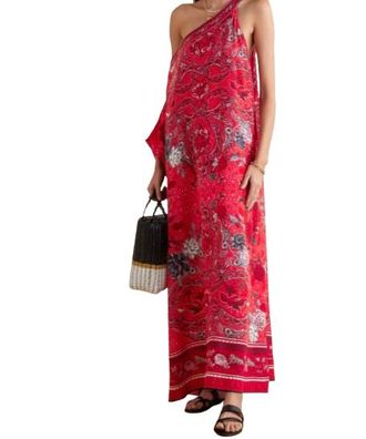 Camilla Red Printed Silk Asymmetric Kaftan Size M