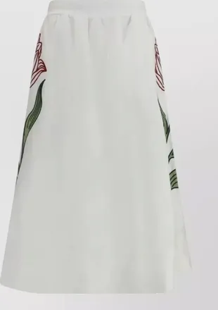 Farm Rio embroidered linen floral midi a-line skirt
