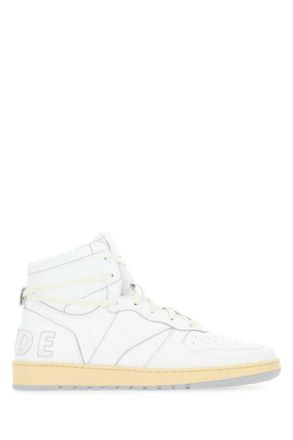 Rhude White Leather High Top Sneakers