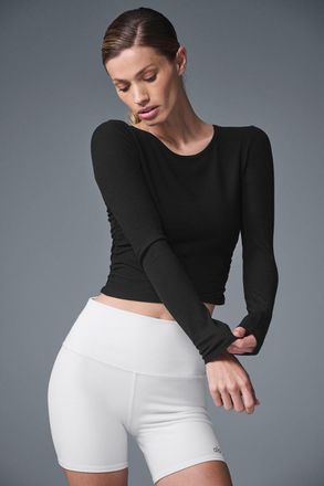 Alo | Gather Long Sleeve Top in Black, Size: Medium