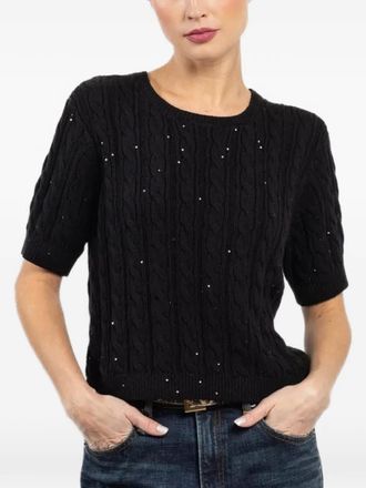 Frame Denim cable-knit embellished top - women - Cotton/Cashmere/Sequin - S - Black