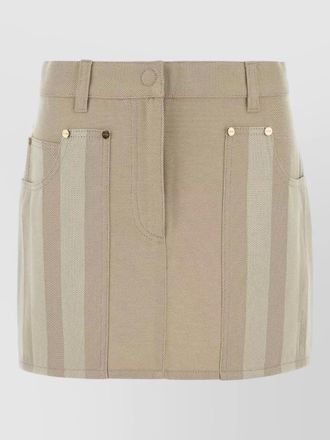 Fendi drill mini skirt striped belt loops pockets