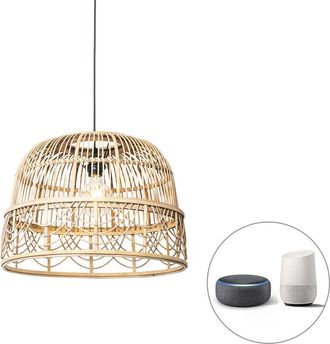 QAZQA Oriental L&aacute;mpara Colgante De Rat&aacute;n 44cm Incl. Wifi G95 - Michelle /acero Redonda Adecuado Para Led Max. 1 X 4.9 Watt - Qazqa