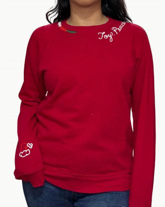 I Stole My Boyfriend's Shirt Joy Peace & Love Santa Crew Sweatshirt In Red
