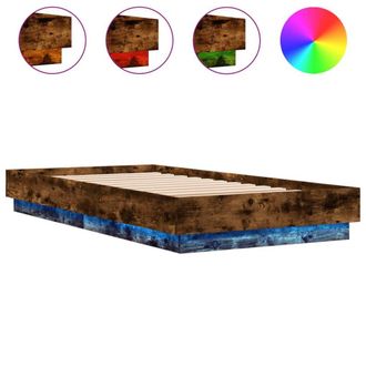 Berkfield Home Bed Frame Frame with LED Lights Smoked Oak 75x190 cm Small Single in Brown