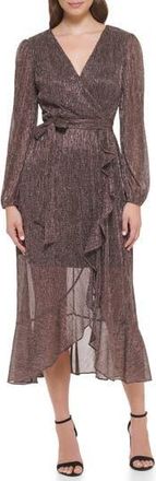 Kensie Long Sleeve Shimmer Knit Midi Dress in Rose Gold at Nordstrom Rack, Size 16
