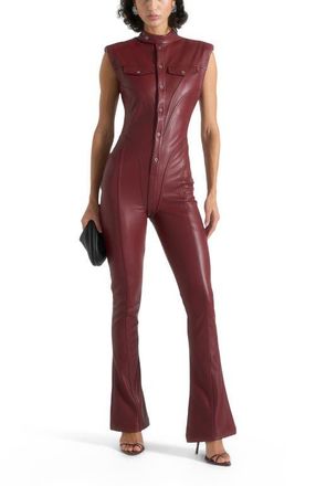 Mani&egrave;re De Voir Annette Leather Jumpsuit in Wine Red at Nordstrom, Size 10