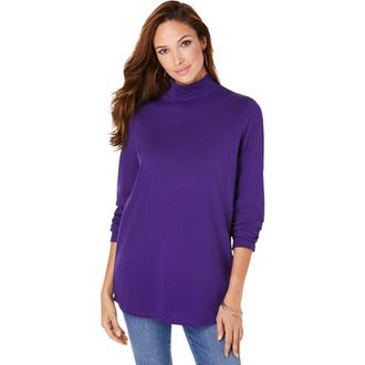 Roaman's Long Sleeve Mockneck Ultimate Tee in Midnight Violet at Nordstrom, Size 5X