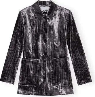 Ganni Mixed Grey Striped Velvet Blazer - Size 6 Viscose