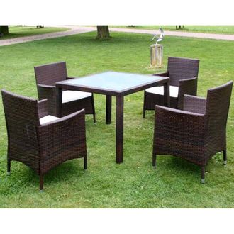 vidaXL Vidaxl - Set Comedor De Jard&iacute;n 5 Piezas Y Cojines Rat&aacute;n Sint&eacute;tico Marr&oacute;n