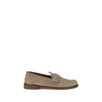 Brunello Cucinelli Beige Suede Leather Slip-On Mens Loafers