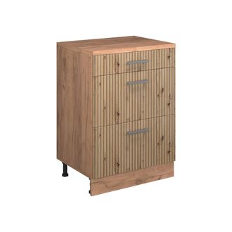 Vicco Armario De Cocina Para Techo Inclinado R-line, Roble Artesanal, 60 Cm Sin Inclinaci&oacute;n Con 3 Cajones, Vicco