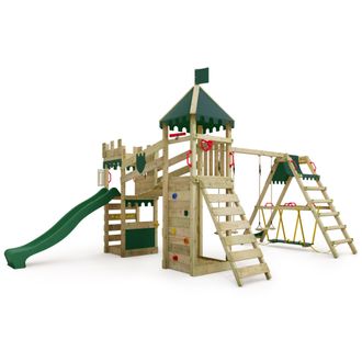 Fatmoose Parque Infantil De Madera Fatmoose Riverrun Royal Con Surf Y Tobogan En Verde