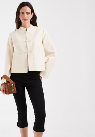Asos giacca boxy fit con colletto alla coreana in misto lino crema-Bianco