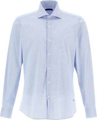 Fay Reguliere Popeline Stretch Overhemd - Heren - Zakelijke Overhemden - Blauw - 3XL - Katoen - Overhemden