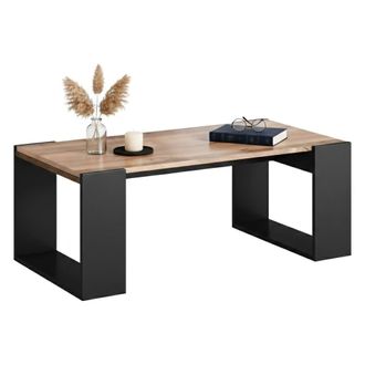 Dmora Mesa De Centro Specchia, Con Amplio Estante, Elevada Del Suelo, 46x120 H55 Cm, Nudos De Roble Y Antracita
