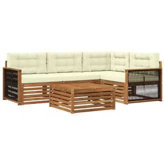 vidaXL Conjunto De Sof&aacute;s De Exterior Con Coj&iacute;n 5 Pcs Natural Y Crema Vidaxl