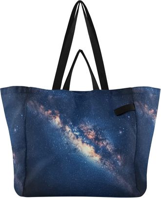 Generic Galaxy Blue pattern Reusable Canvas Tote Bag, Heavy Duty Grocery Shopping Bag with Hard Bottom Double Handles Large Capacity Work Groceries Travel