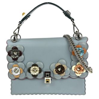 Fendi Flowerland Kan I Bag Embellished Leather Blue Leather Handbag (Pre-Owned)