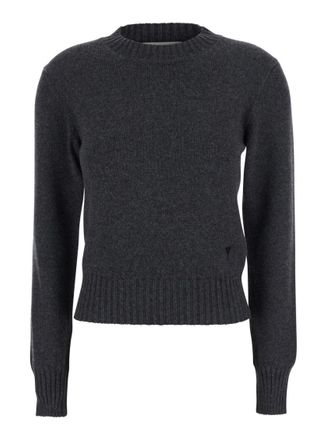 Ami Grey Solid Crew Neck Sweater