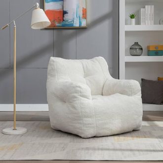 Direct Wicker Soft Tufed Foam Bean Bag Chair with Teddy Fabric in Ivory | Size: 1 Pack