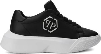 Philipp Plein Hexagon leren hardloopschoenen - Zwart
