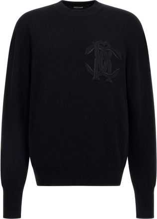 Roberto Cavalli logo-embroidered wool sweatshirt - men - Wool - M - Black