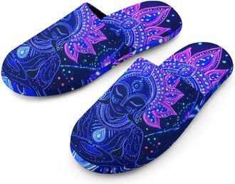 Generic Meditating Figure Flannel Mens Slip-on Slippers Winter Warm House Shoes with Rubber Sole for Home Hotel
