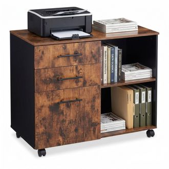 Relaxdays Relaxdays Cajonera Con Ruedas, 3 Cajones, 2 Huecos, Mueble Oficina, 66x80x40 Cm, Mesa Impresora, Acabado Madera
